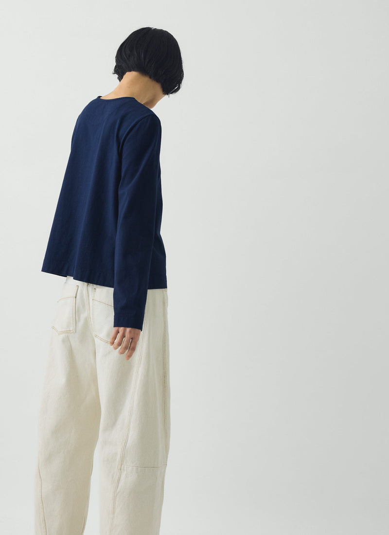 Button Through Cotton Jersey Tee | Indigo Blue