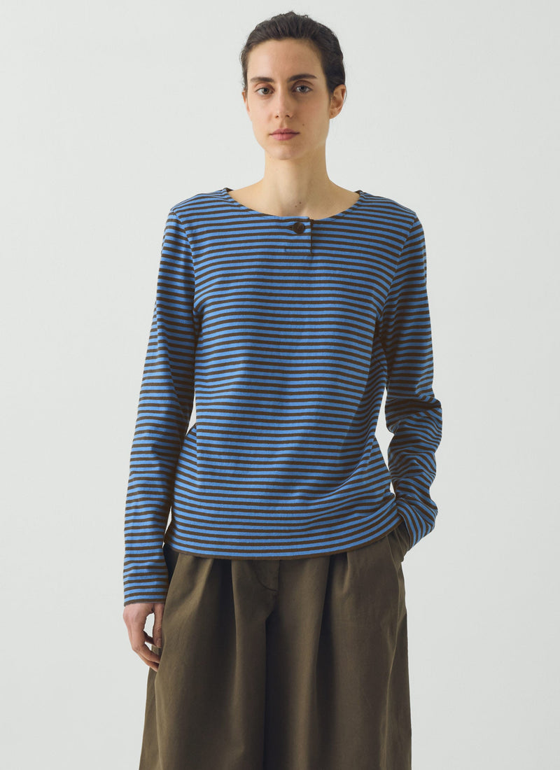Breezy Stripe Jersey Tee | Azure Blue/Tawny Brown