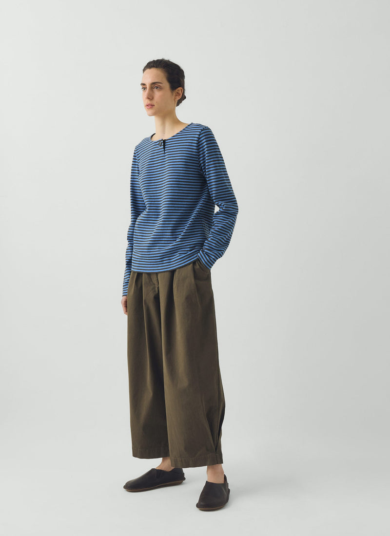 Breezy Stripe Jersey Tee | Azure Blue/Tawny Brown