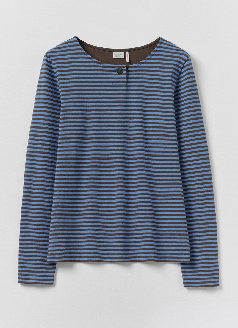 Breezy Stripe Jersey Tee | Azure Blue/Tawny Brown