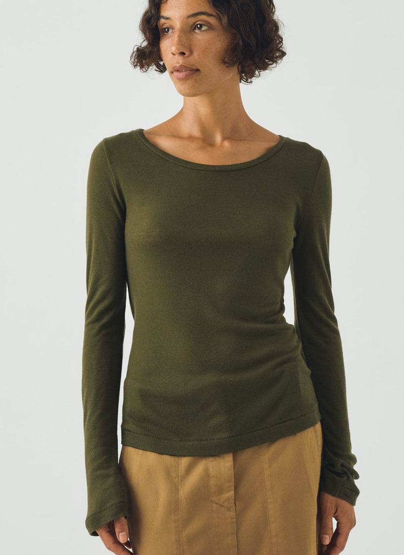 Wool Lyocell  Scoop Neck Top | Dark Olive