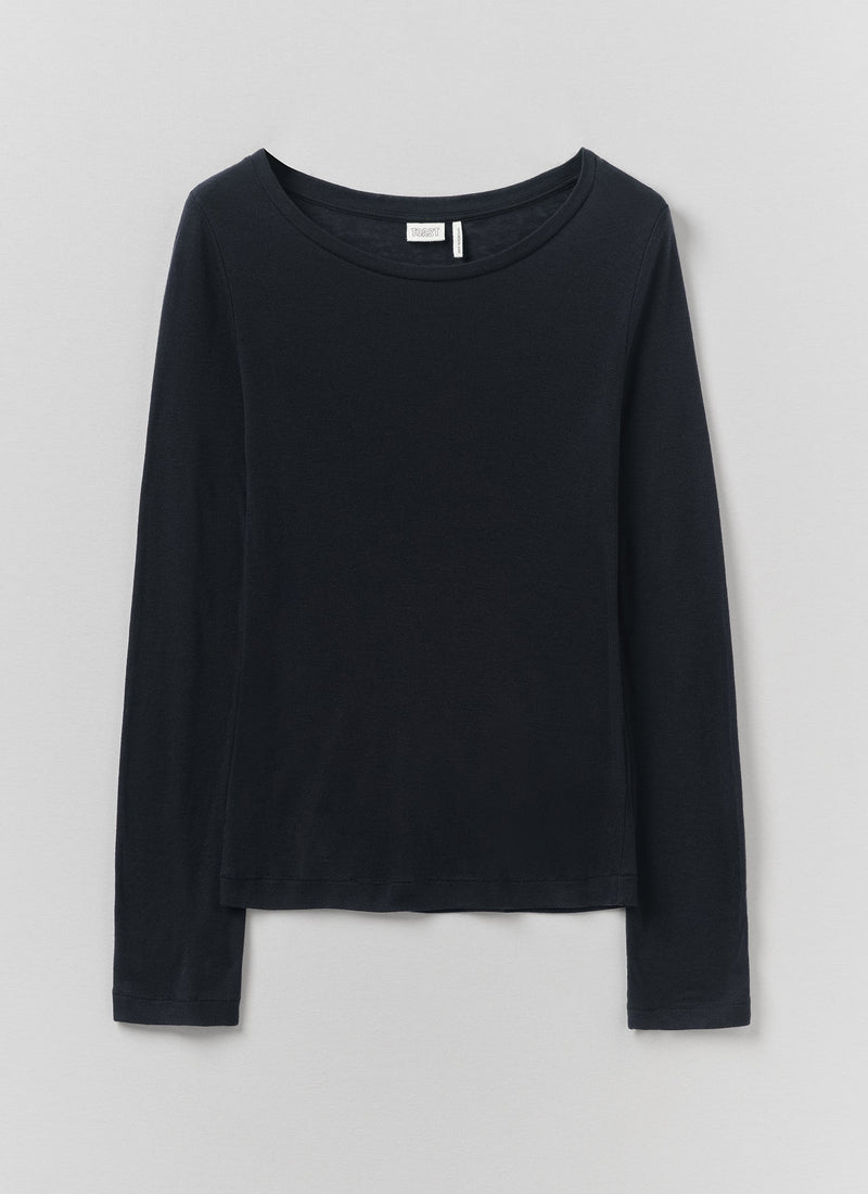 Wool Lyocell  Scoop Neck Top | Ink