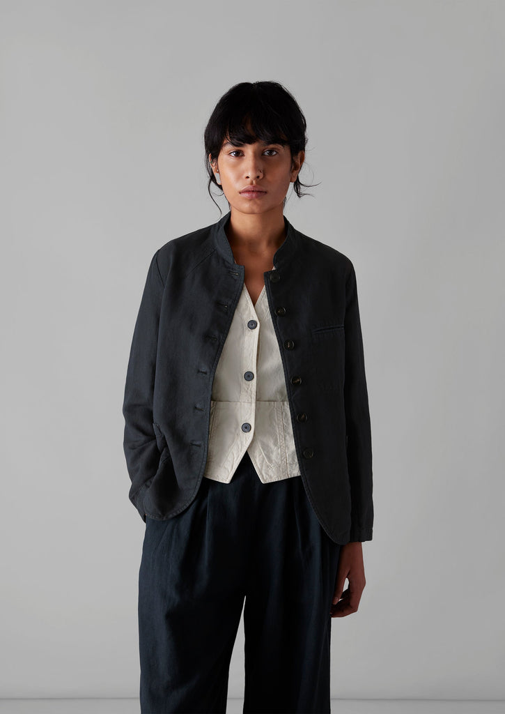 Garment Dyed Cotton Linen Neat Jacket | Slate Navy | TOAST