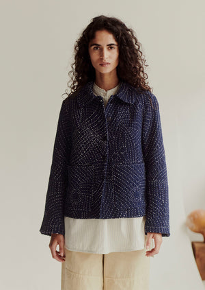 Hand Embroidered Kantha Jacket | Indigo