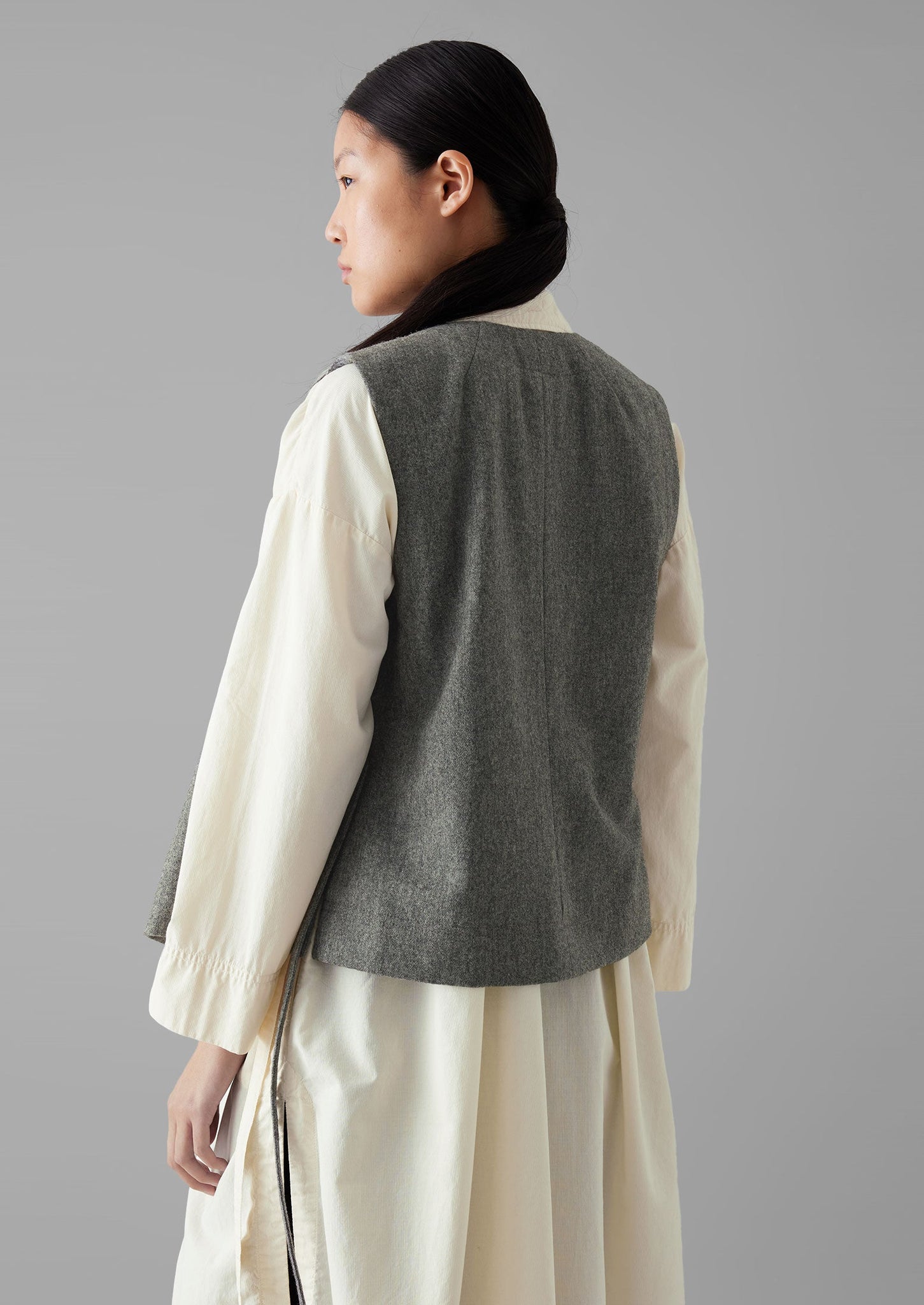 Wool Flannel Sleeveless Jacket | Grey Melange