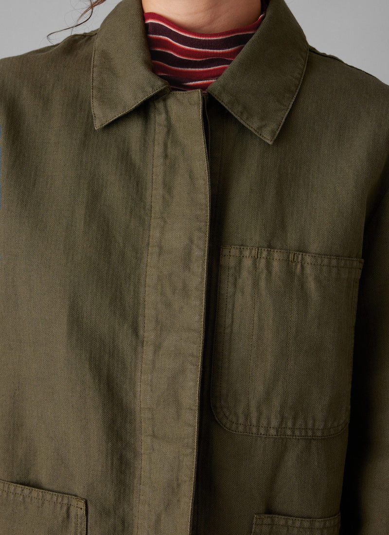 Cotton Linen Herringbone Jacket | Sap Green