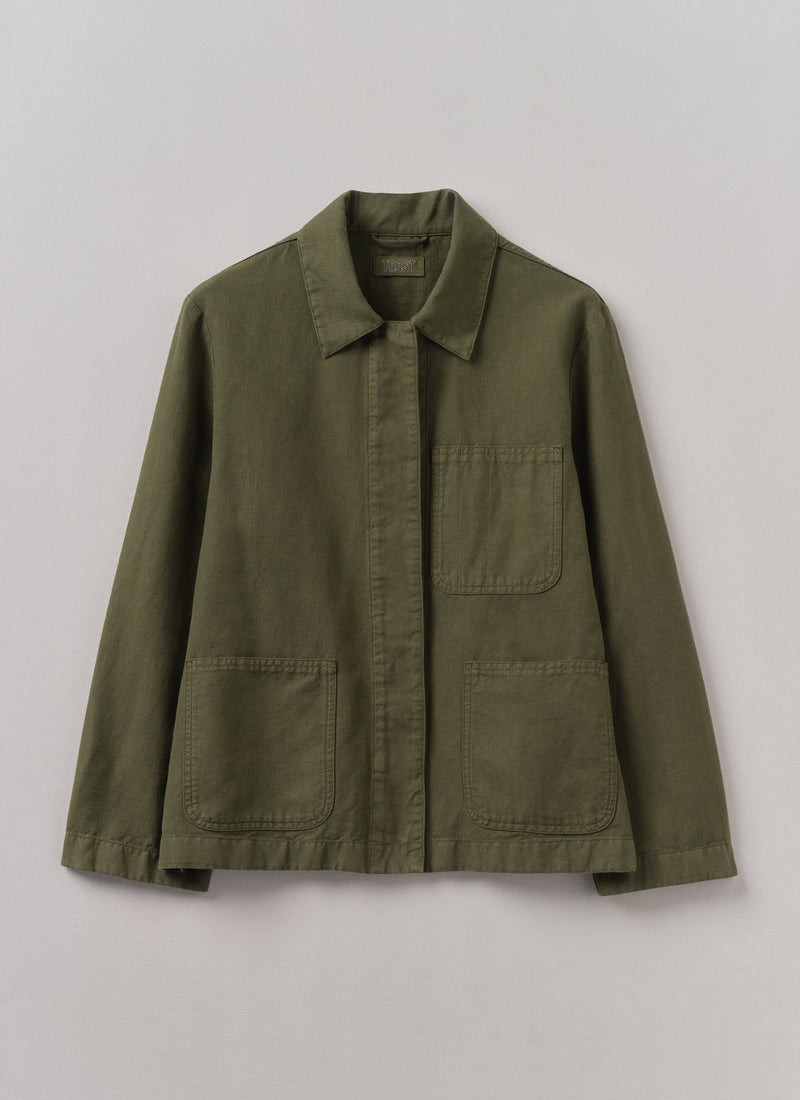 Cotton Linen Herringbone Jacket | Sap Green