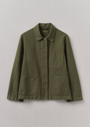 Cotton Linen Herringbone Jacket | Sap Green