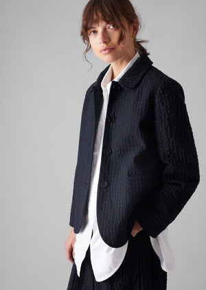 Cotton Wool Herringbone Jacket | Navy