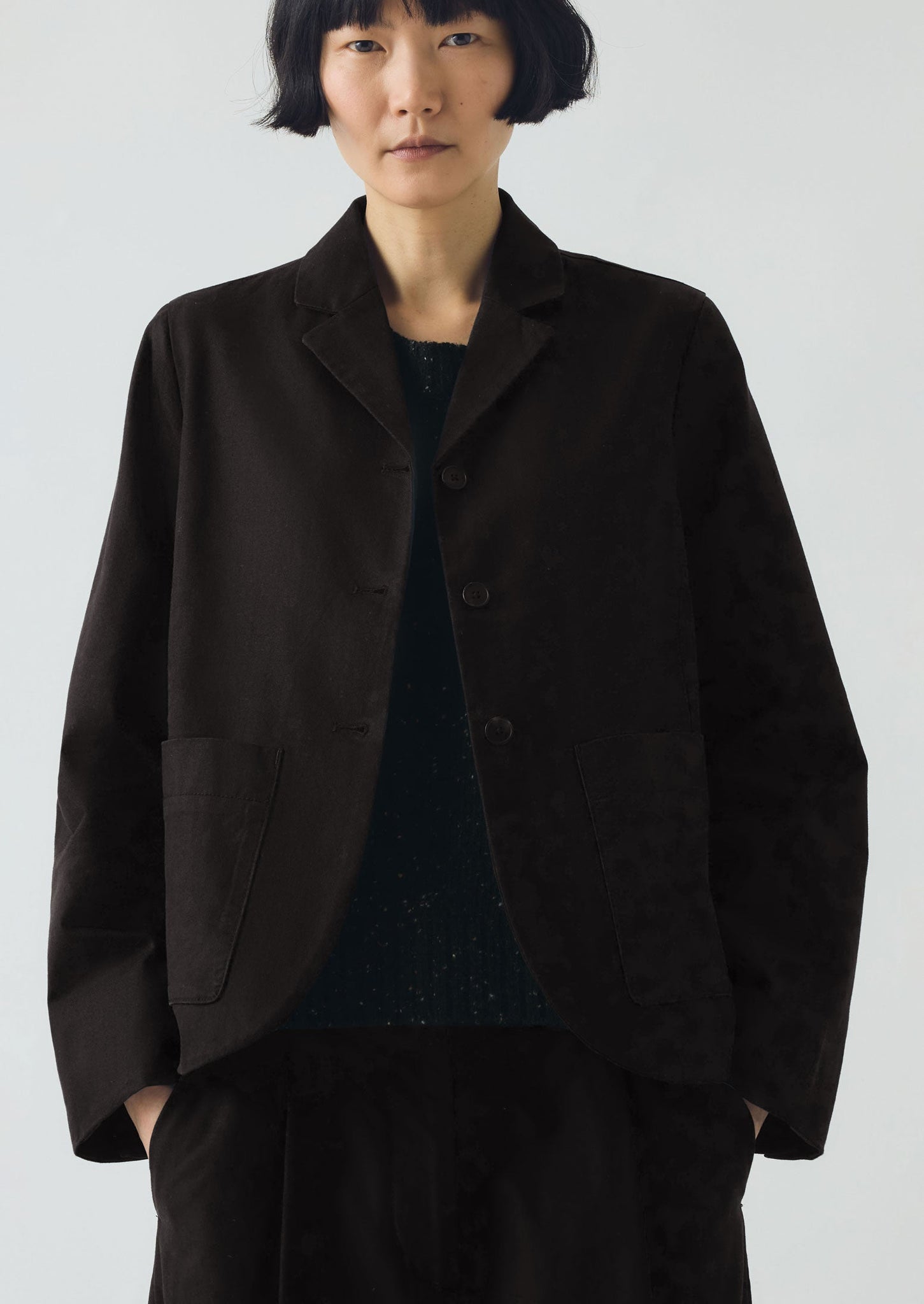 Cotton Wool Herringbone Jacket | Black