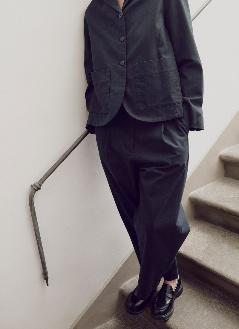 Cotton Wool Herringbone Jacket | Black