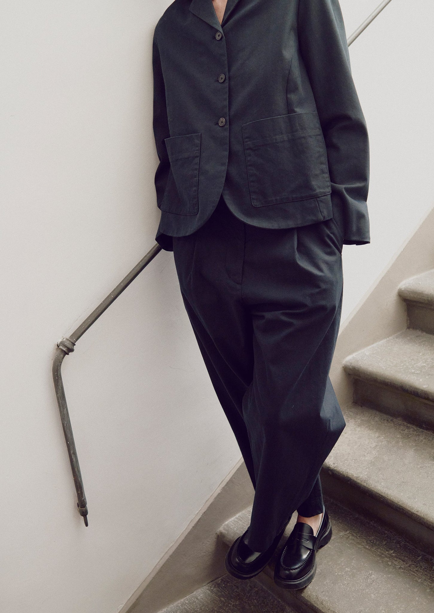 Cotton Wool Herringbone Jacket | Black