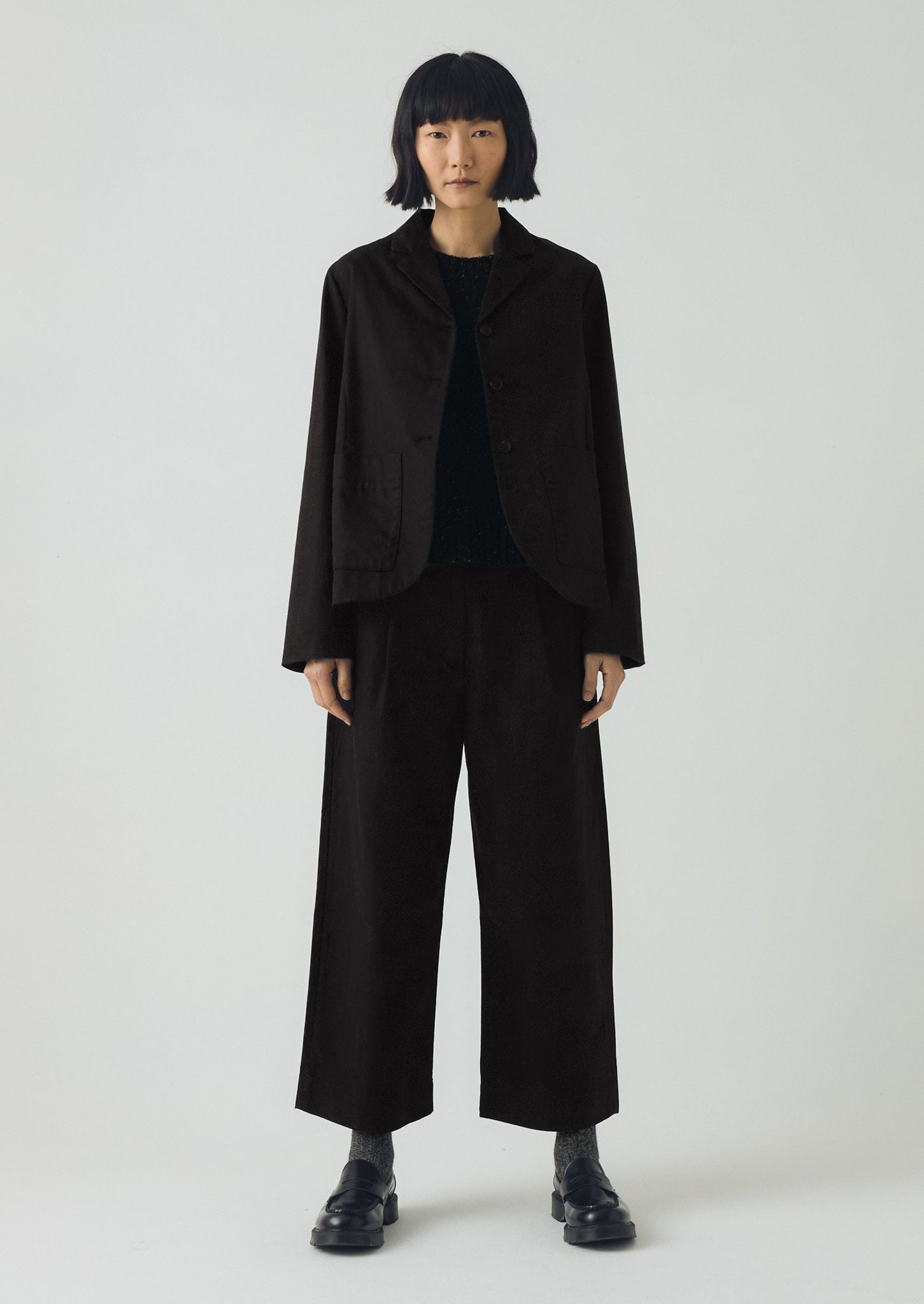 Cotton Wool Herringbone Jacket | Black