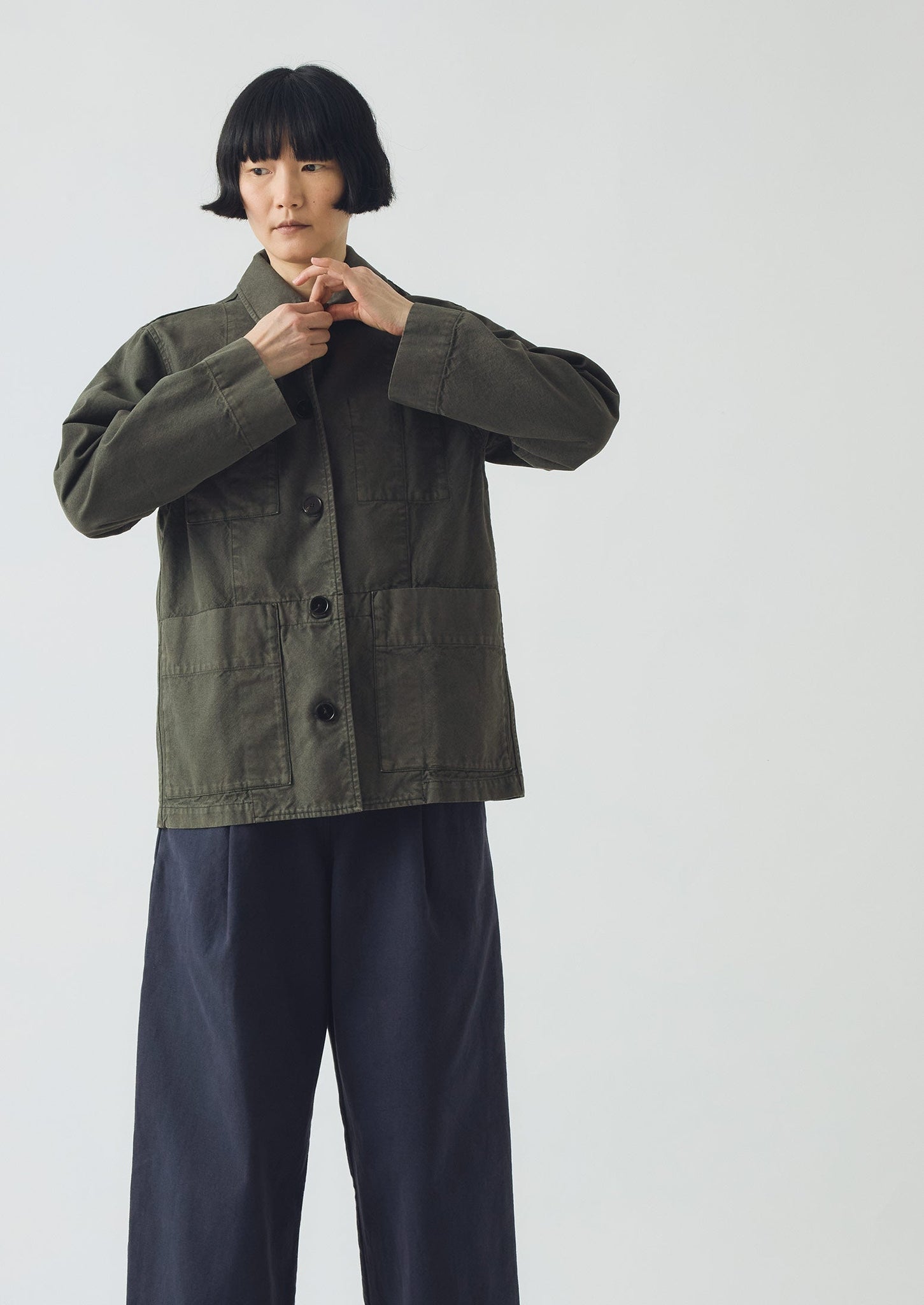 Cotton Canvas Workwear Jacket | Dark Olive