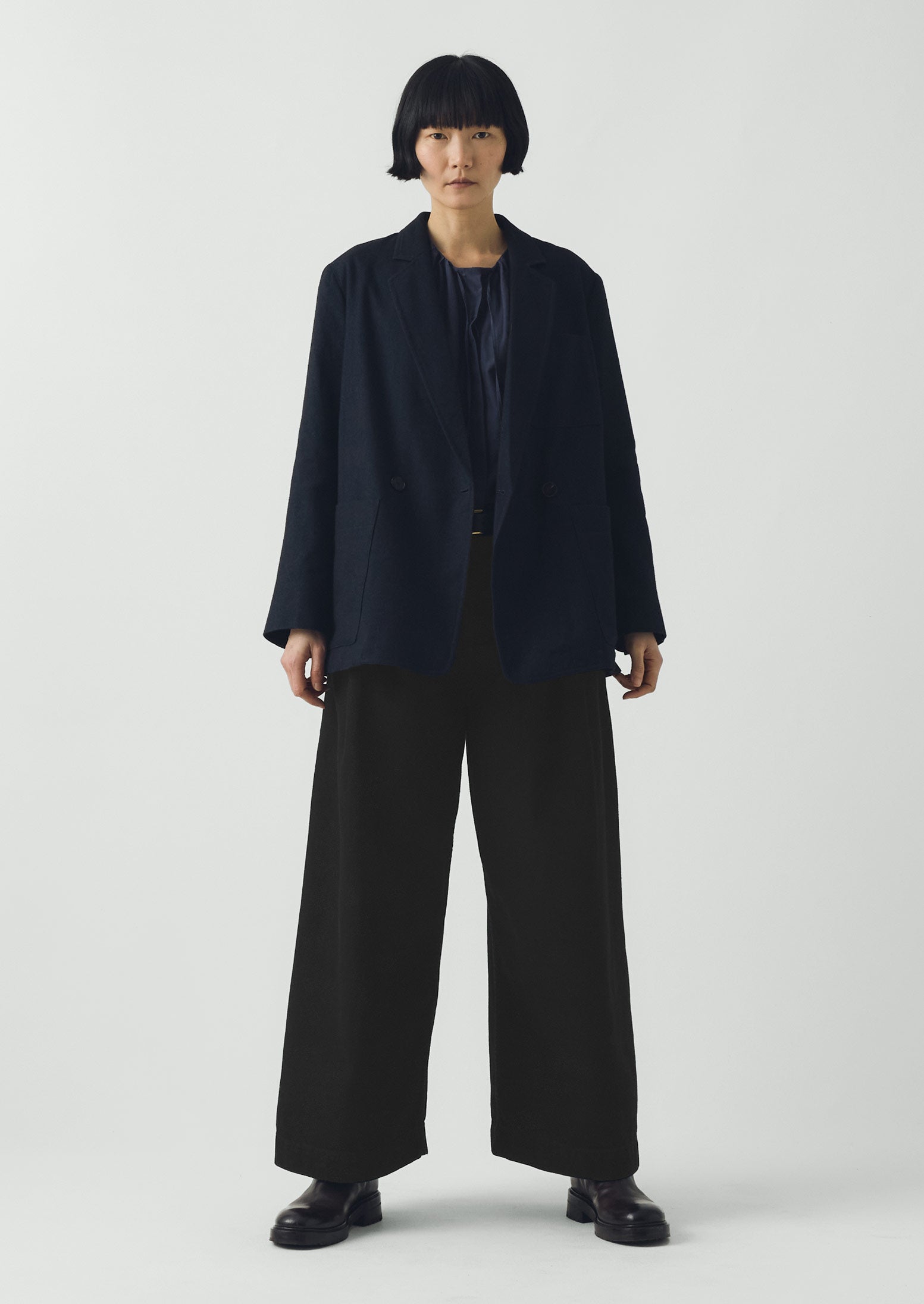 Wool Linen Double Breasted Jacket | Black Indigo | TOAST