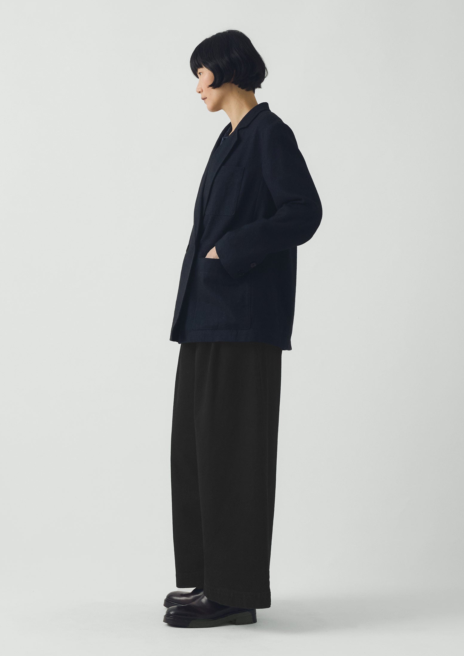 Wool Linen Double Breasted Jacket | Black Indigo | TOAST
