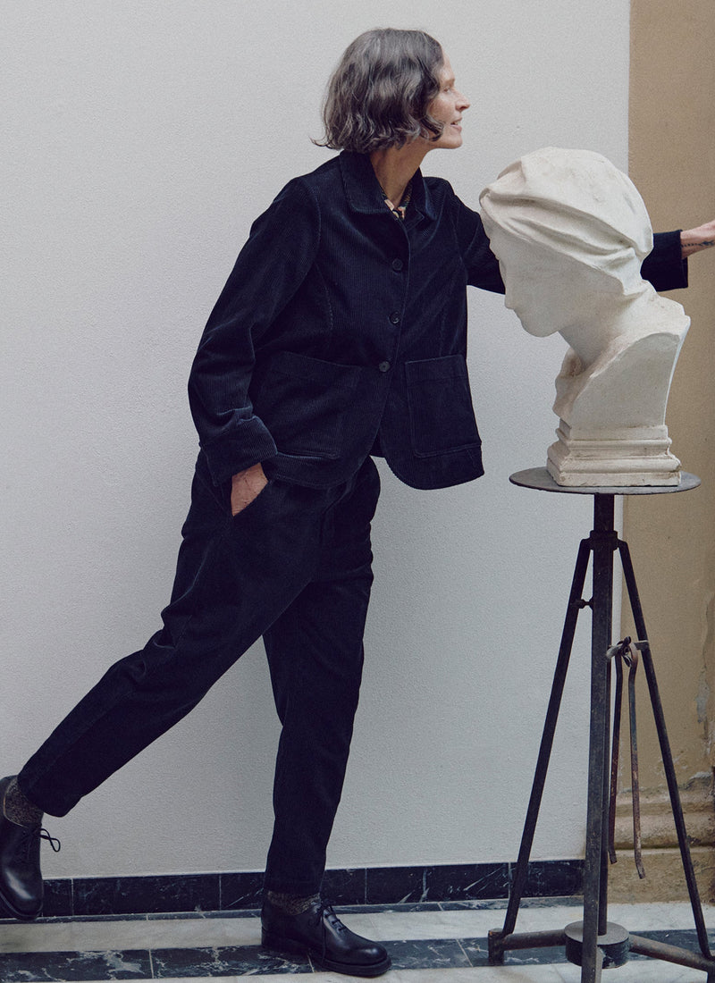 Round Collar Organic Cord Jacket | Anthracite