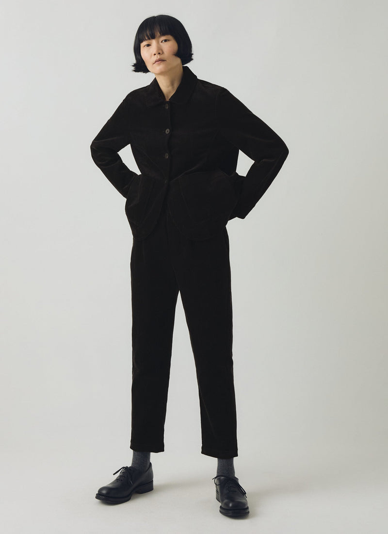 Round Collar Organic Cord Jacket | Anthracite