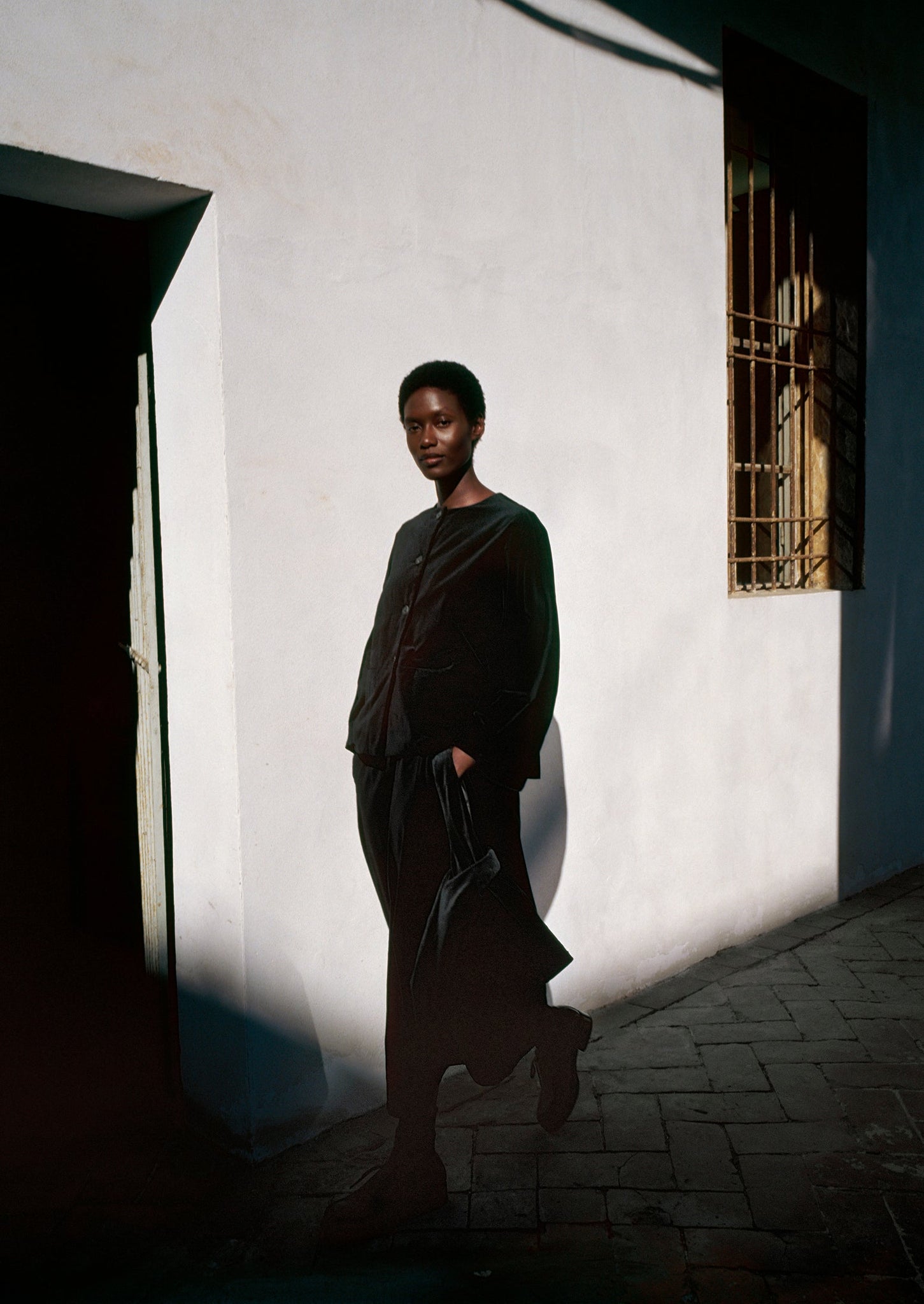 Round Neck Cotton Velvet Jacket | Black