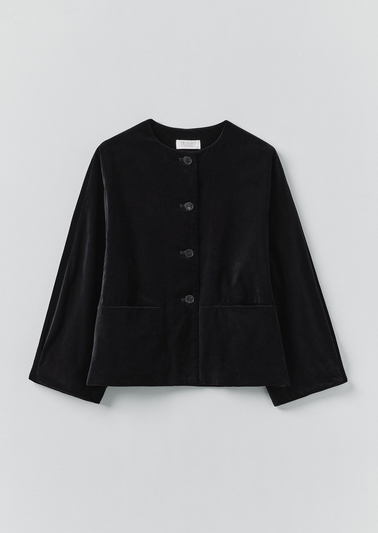 Round Neck Cotton Velvet Jacket | Black