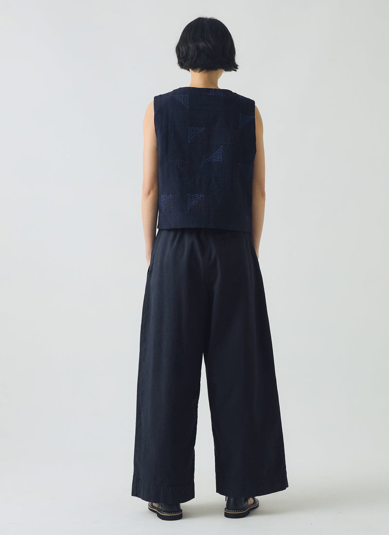 Patchwork Kantha Stitch Cotton Waistcoat | Navy