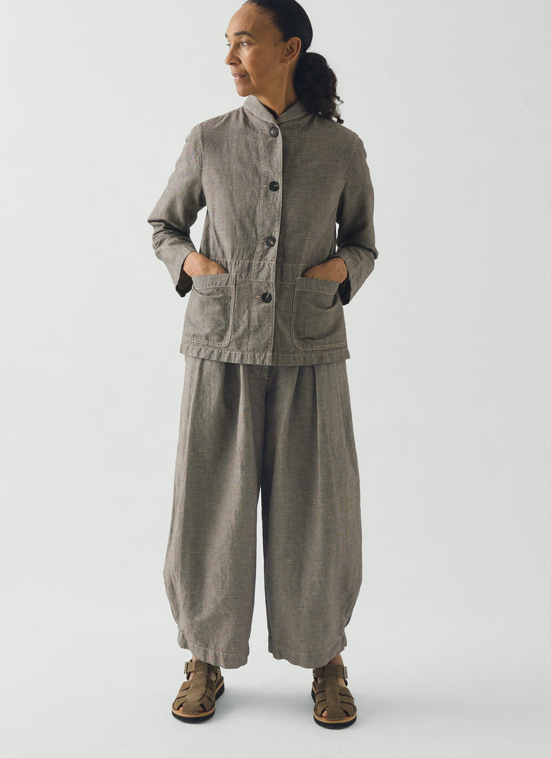 Hal Micro Houndstooth Cotton Linen Workwear Jacket | Vintage White/Black