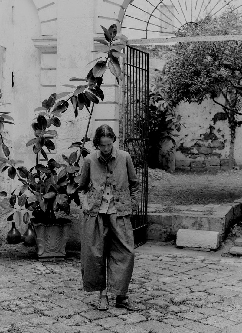 Hal Micro Houndstooth Cotton Linen Workwear Jacket | Vintage White/Black