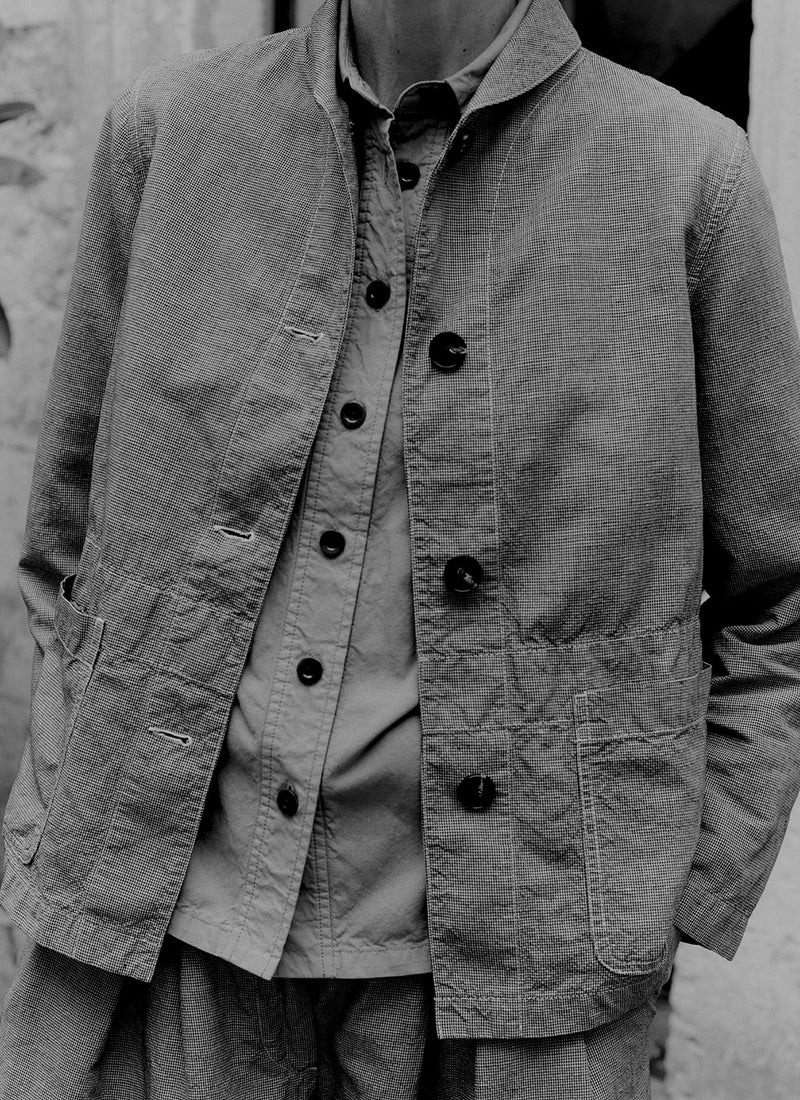 Hal Micro Houndstooth Cotton Linen Workwear Jacket | Vintage White/Black