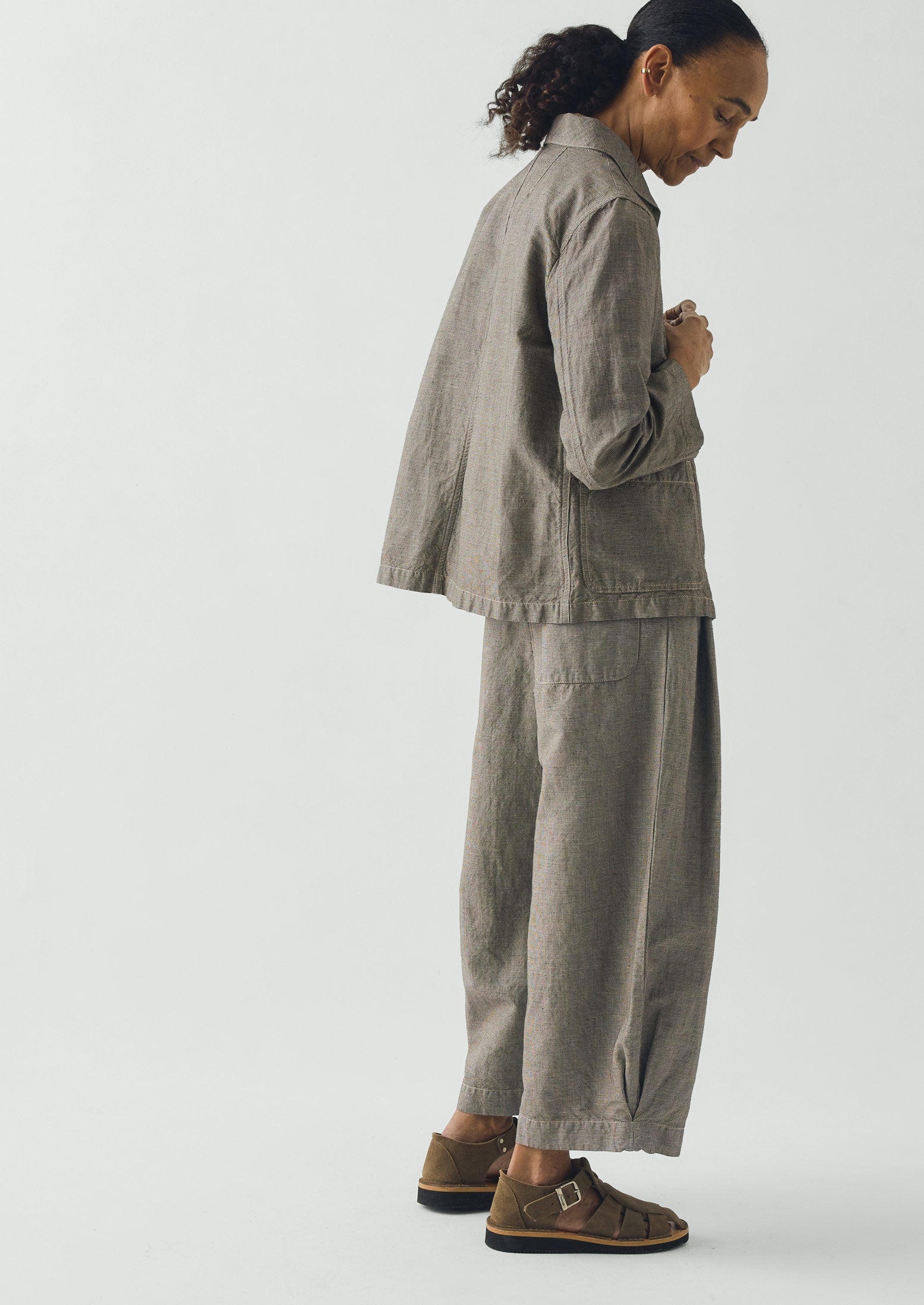 Hal Micro Houndstooth Cotton Linen Workwear Jacket | Vintage White