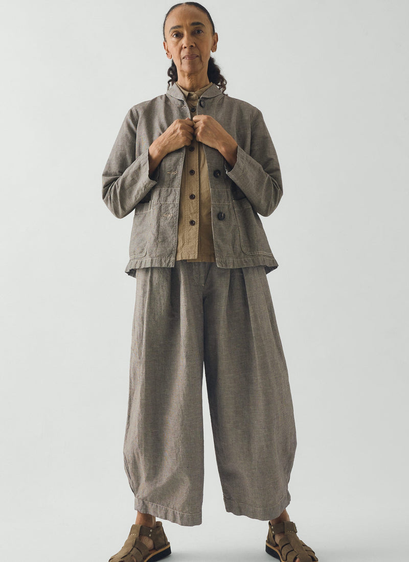 Hal Micro Houndstooth Cotton Linen Workwear Jacket | Vintage White/Black