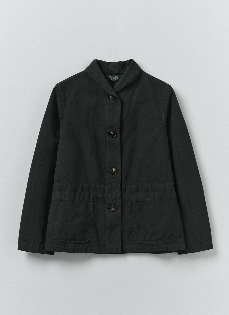 Hal Micro Houndstooth Cotton Linen Workwear Jacket | Oil Green