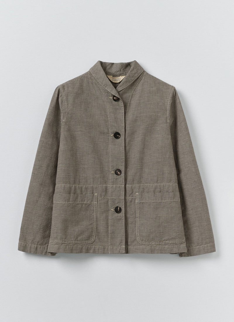 Hal Micro Houndstooth Cotton Linen Workwear Jacket | Vintage White/Black