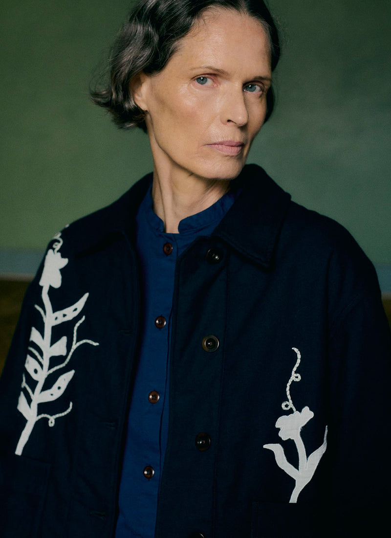 Applique Pea Shoot Jacket | Dark Denim