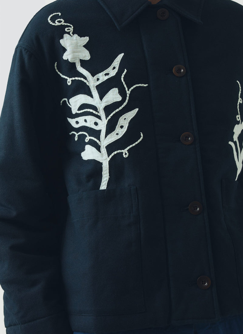 Applique Pea Shoot Jacket | Dark Denim