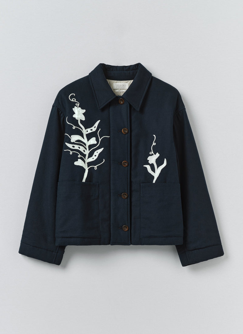 Applique Pea Shoot Jacket | Dark Denim