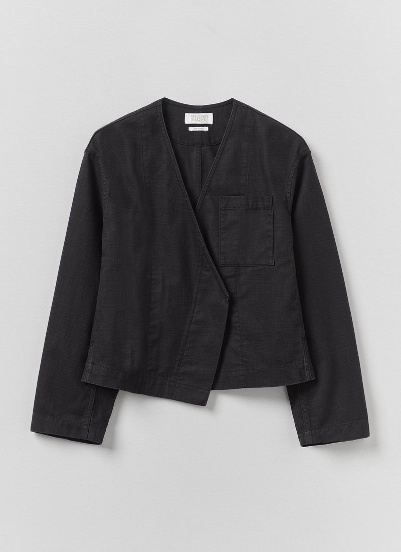 Cotton Twill Cropped Jacket | Blue Black