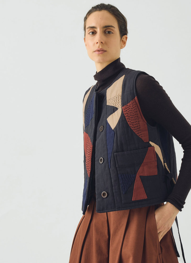 Migration Patchwork Side Tie Waistcoat | Slate/Brick