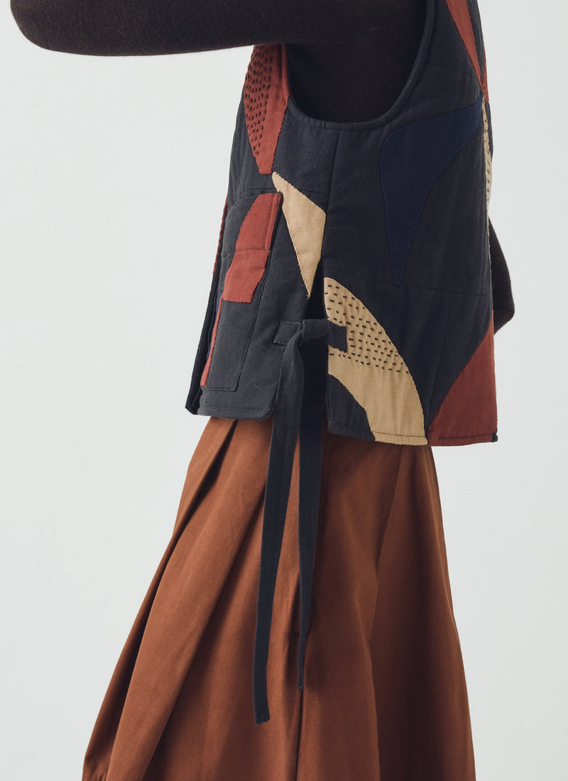 Migration Patchwork Side Tie Waistcoat | Slate/Brick