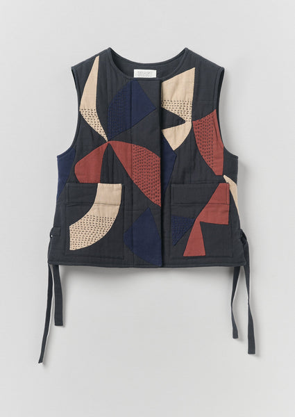 Migration Patchwork Side Tie Waistcoat | Slate/Brick | TOAST