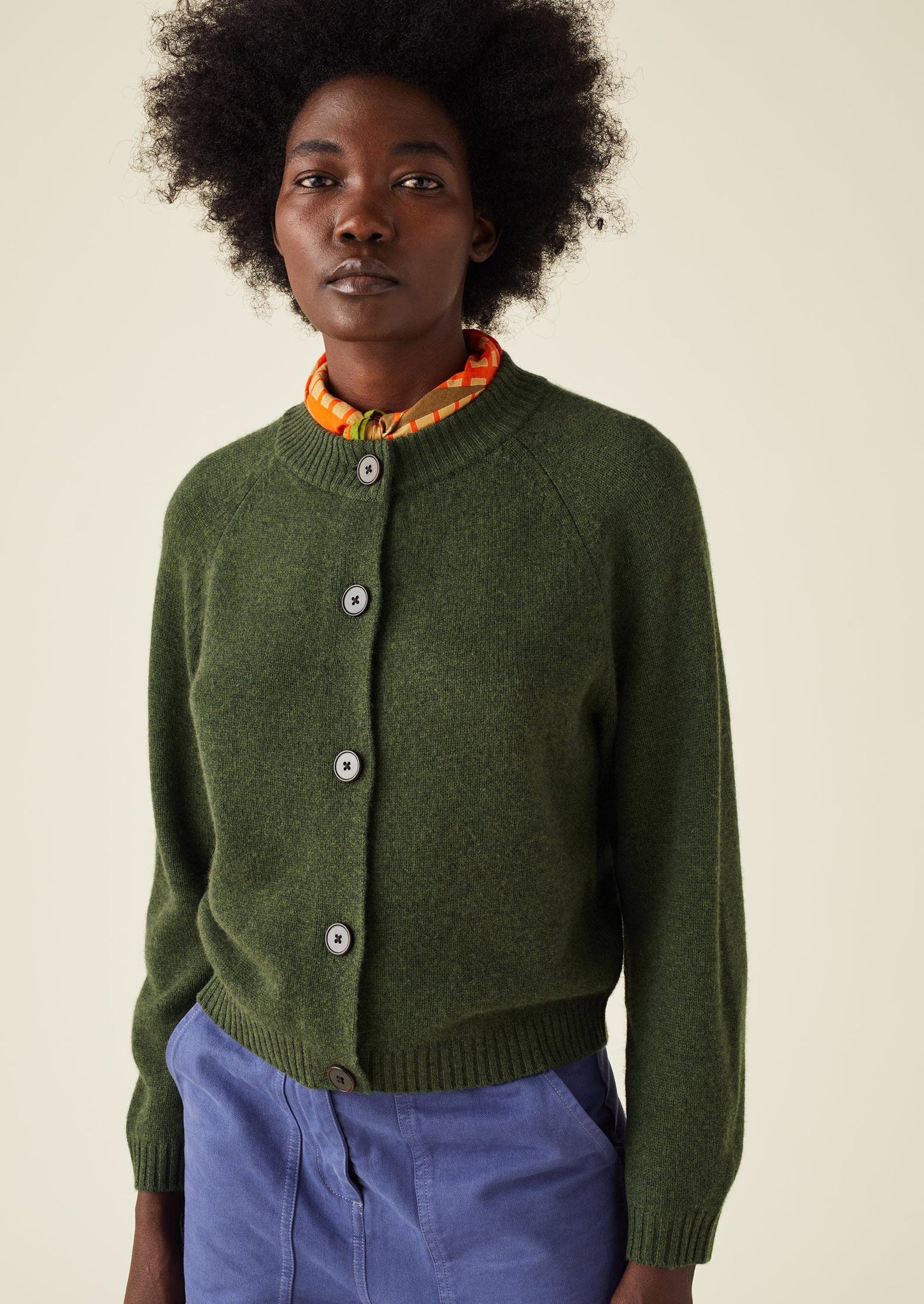 Eden Wool Cashmere Raglan Cardigan | Olive Melange