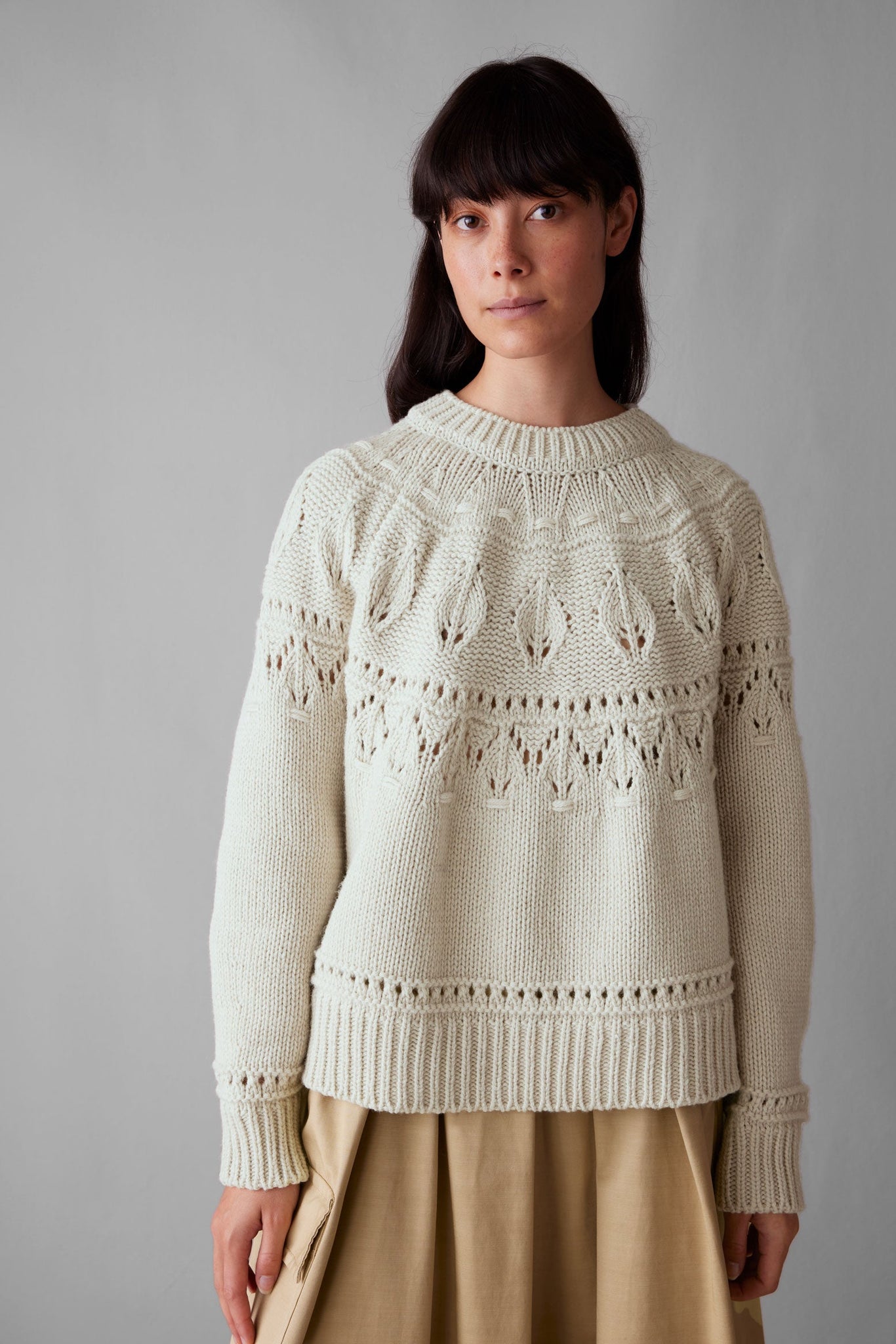 Textured Yoke Wool Cotton Sweater | Bone | TOAST