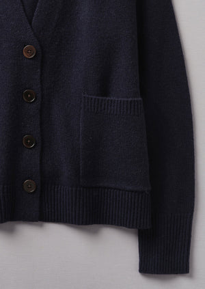 Wool Cashmere Boxy Cardigan | Darkest Navy