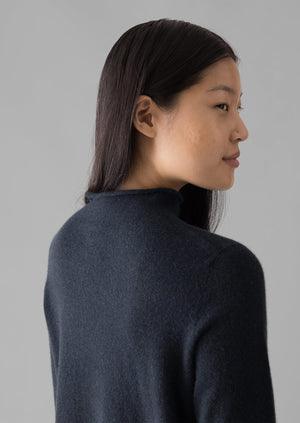 Fine Wool Cashmere Half Sleeve Sweater | Darkest Navy