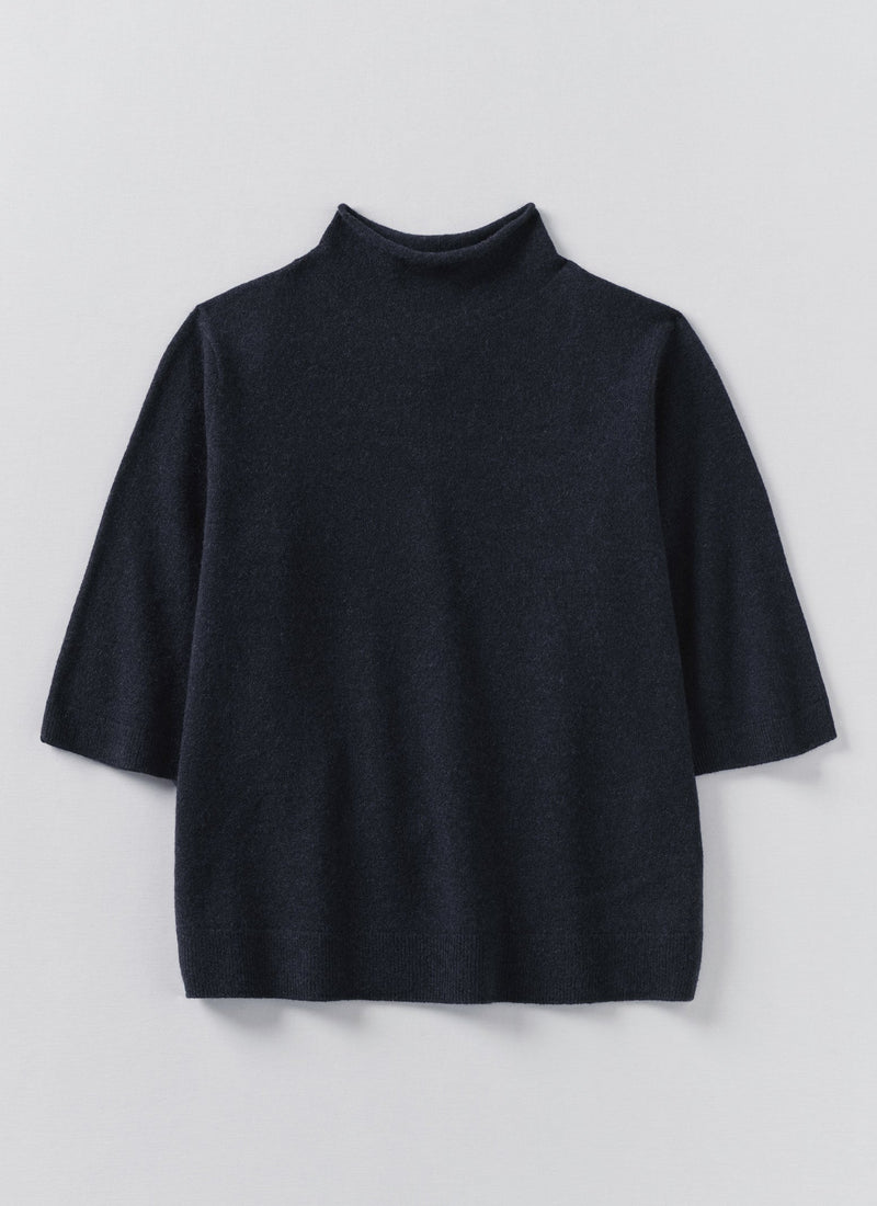 Fine Wool Cashmere Half Sleeve Sweater | Darkest Navy