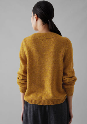 Boat Neck Wool Sweater | Mustard Marl