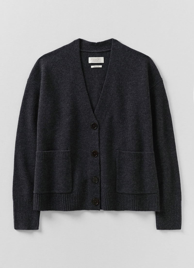 Ffion Wool Cashmere Boxy Cardigan | Charcoal