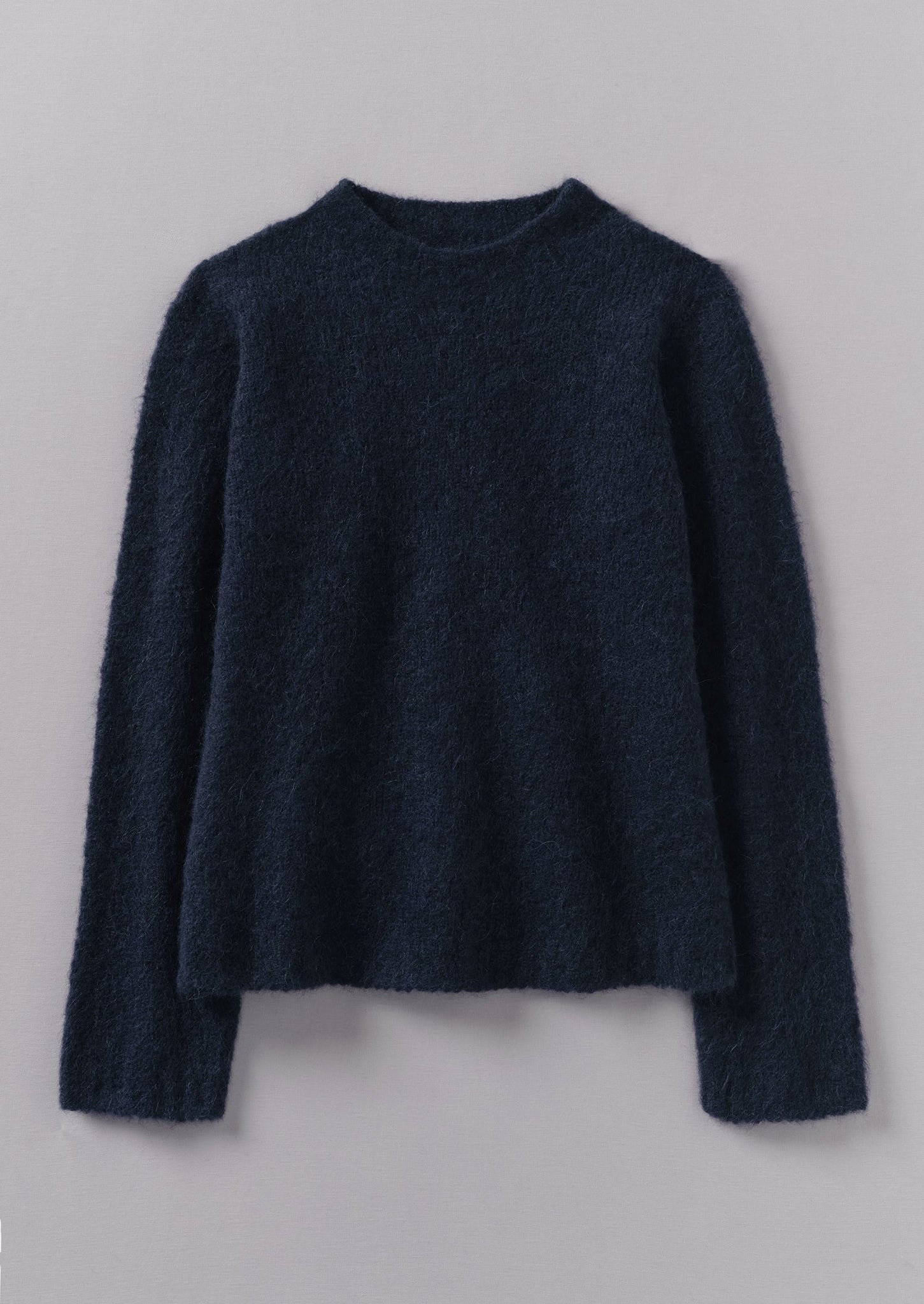 Brushed Alpaca High Neck Sweater | Navy