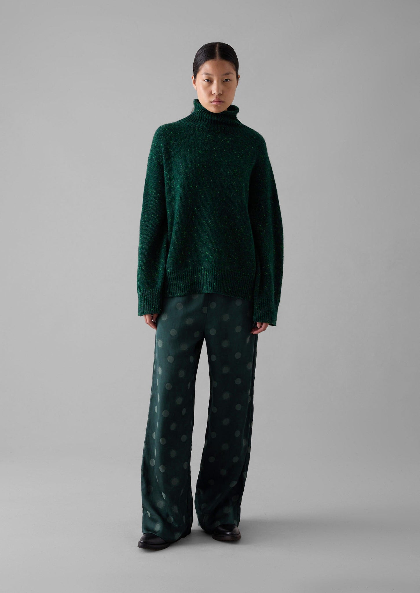 Flecky Wool Cashmere High Neck Sweater | Emerald