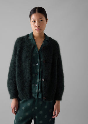 Ribbed Mohair Blend Cardigan | Deep Forest