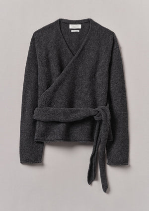 V-Neck Wool Wrap Cardigan | Charcoal